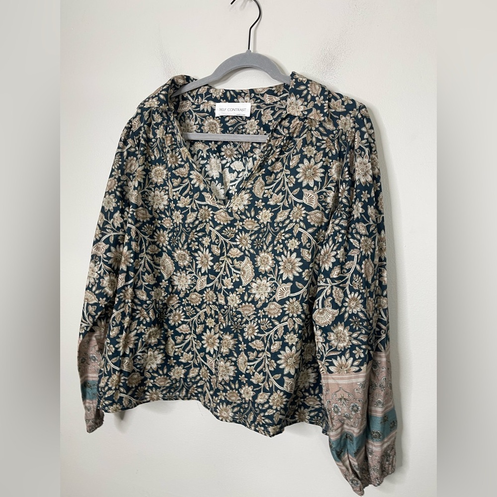 Self Contrast Anthropologie NWOT Made in USA boho Floral Paisley cotton Blouse L - Picture 4 of 11